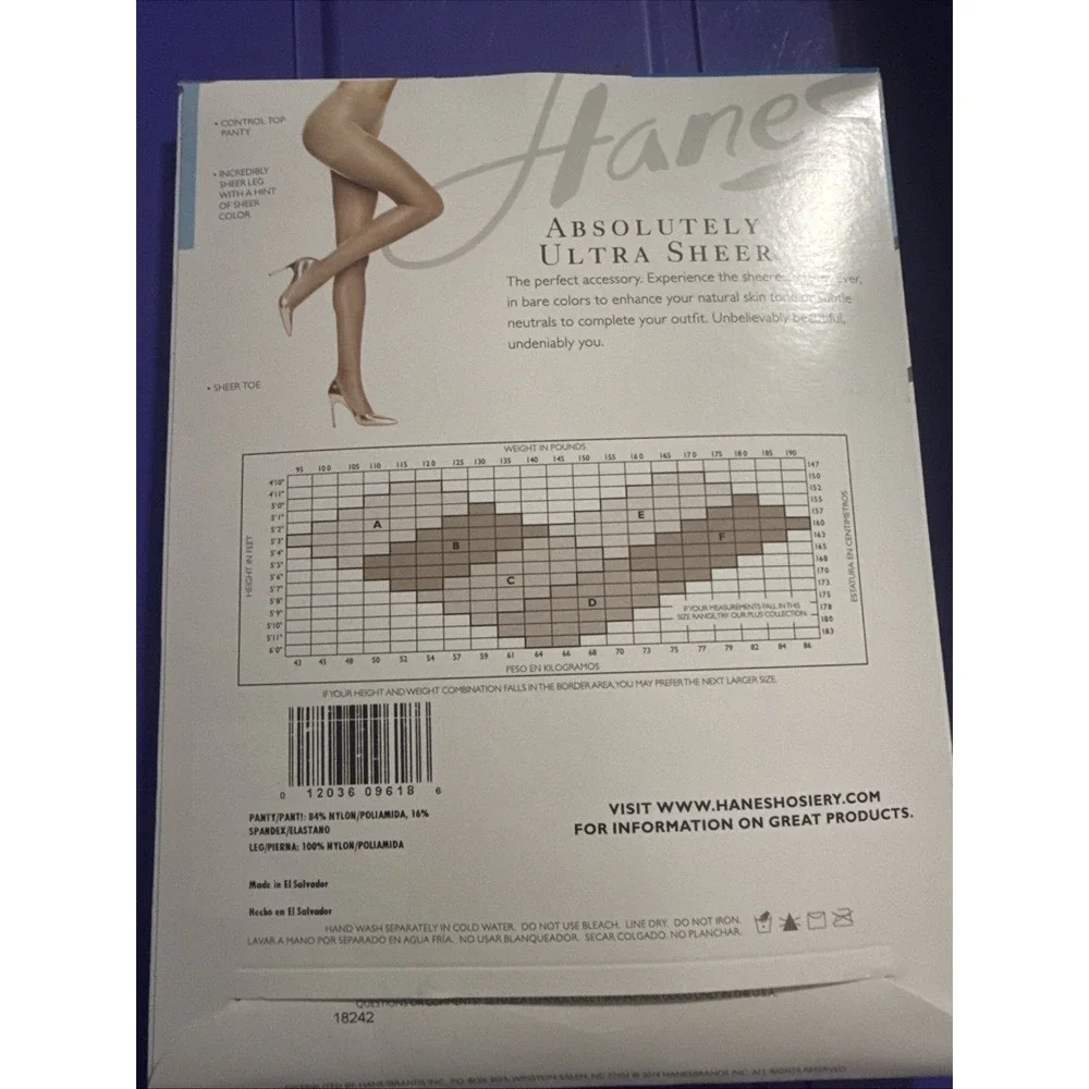 Hanes Absolutely Ultra Sheer Pantyhose Control Top Sheer Toe Sz C Barely Black
